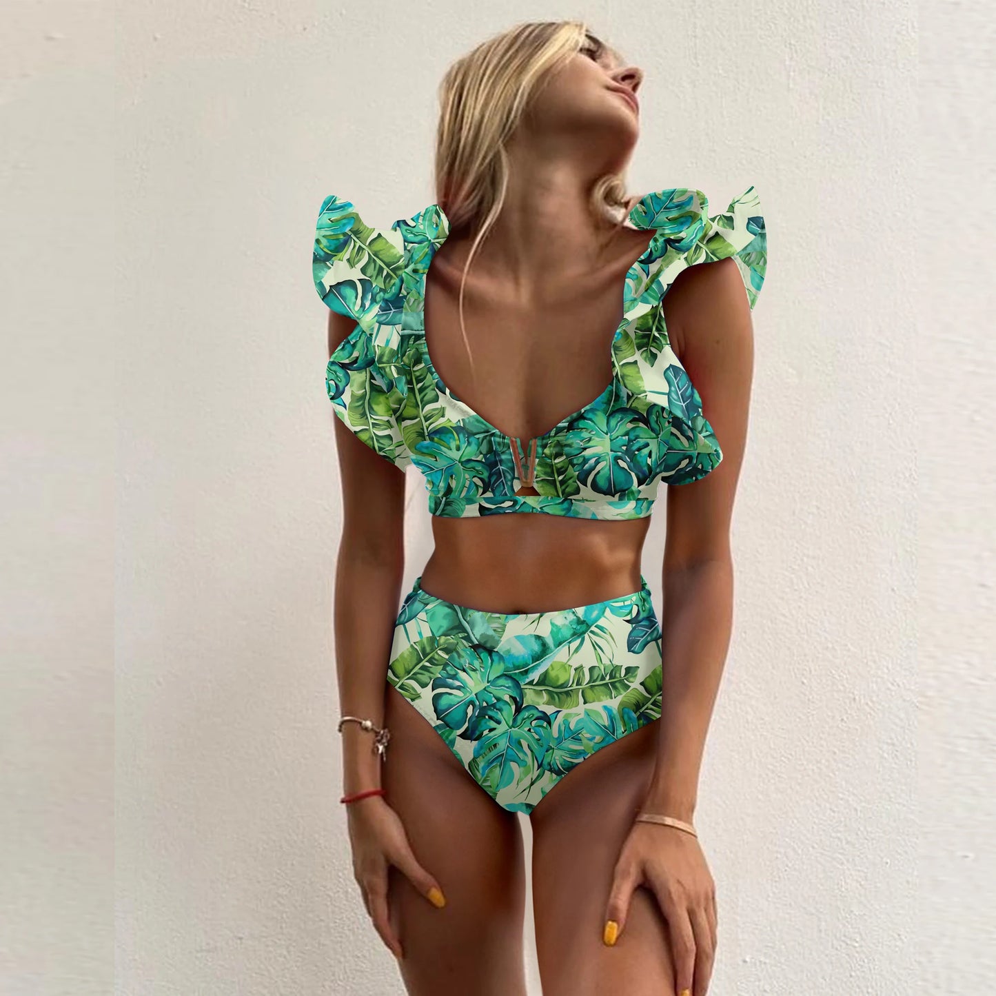 2025 Print Bikini Women Swimwear Push Up Swimsuit High Waist Biquini Halter Backless Bathing Suit Ruffle Beach Wear Summer