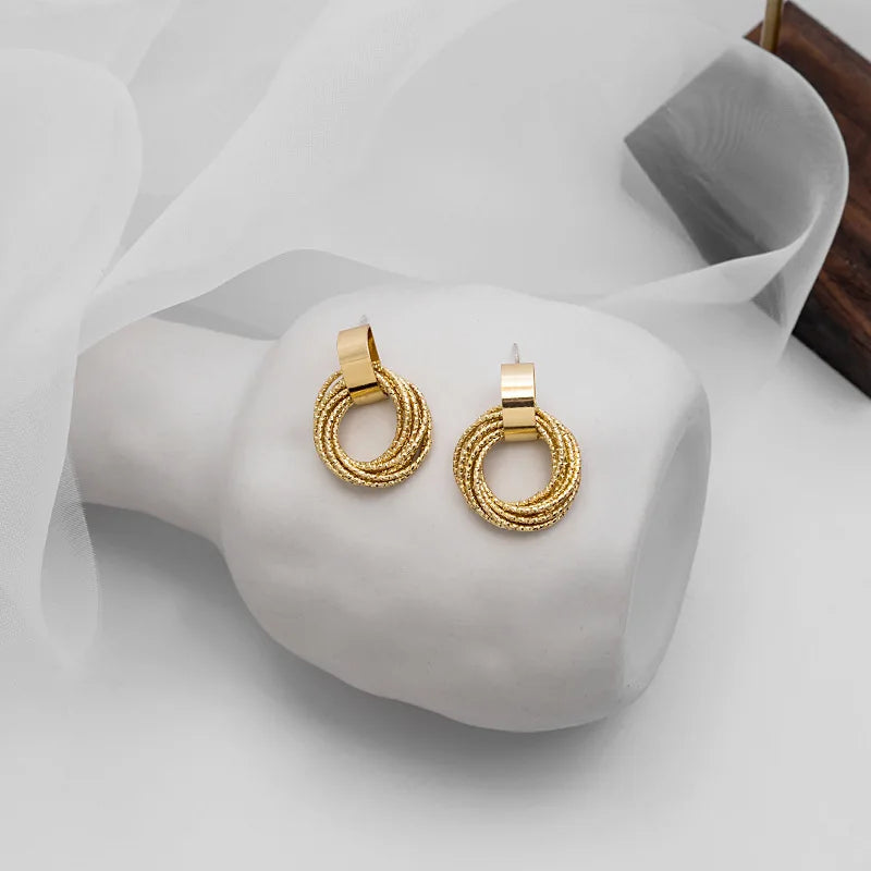 Vintage Metal Round Drop Earrings for Women Trendy Party Geometry Statement Jewelry Multilayer Small Circle Dangle Earrings