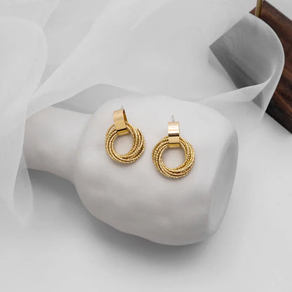 Vintage Metal Round Drop Earrings for Women Trendy Party Geometry Statement Jewelry Multilayer Small Circle Dangle Earrings