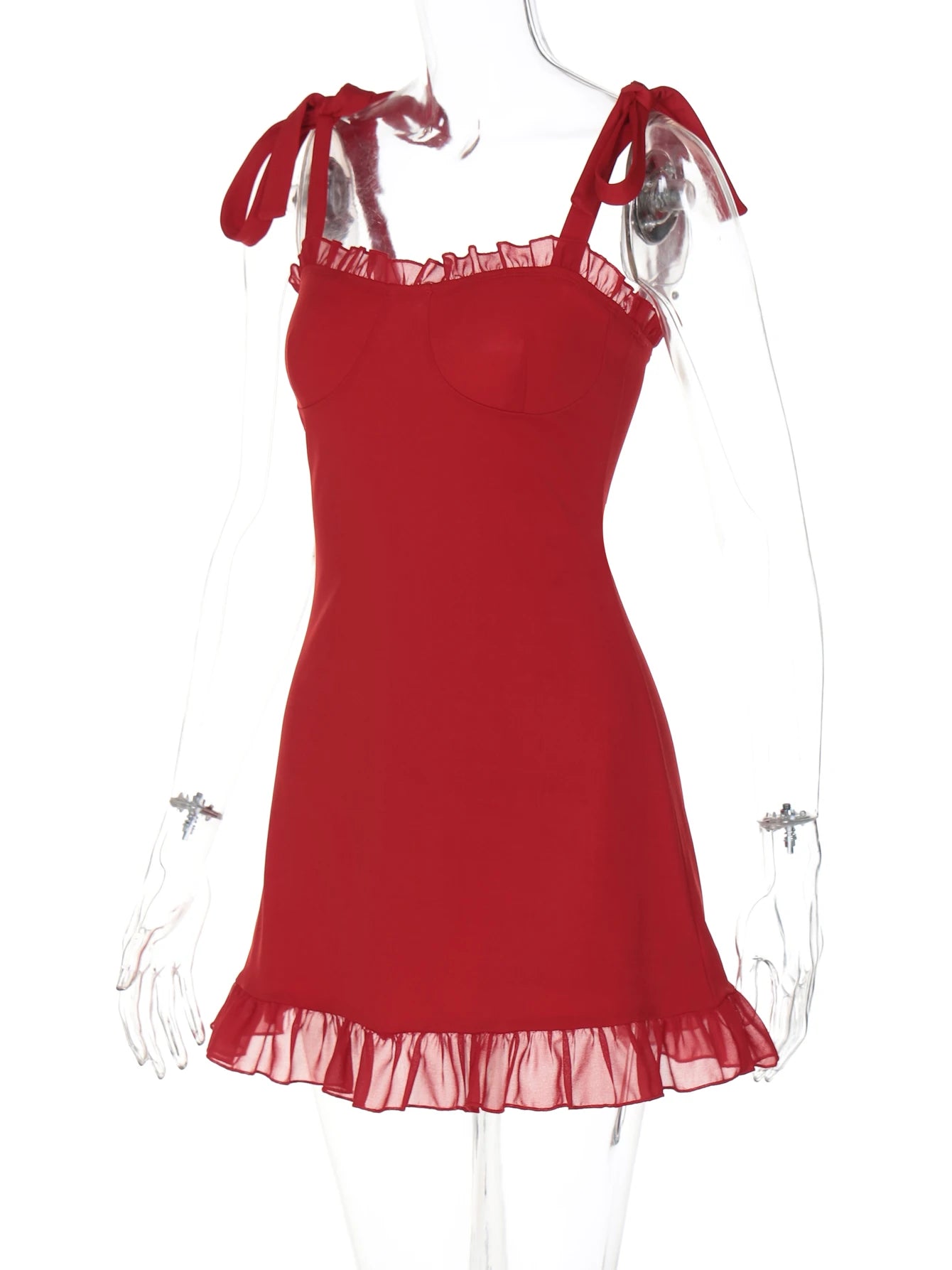 Hugcitar Elegant Solid Slips Ruffles Backless Bandage Patchwork Sexy Slim Mini Dress Summer Women Outfits Party Beach Festival