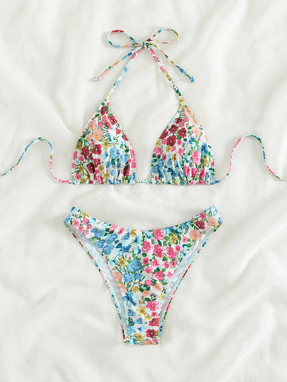 Floral Print Bandeau Bikini Set Off Shoulder Push Up Swimsuit Women Tube Top Bikinis Knot Swimwear 2024 Sexy Summer Bathing Suit