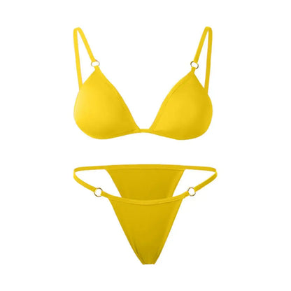 Beach Low Waist Sexy Solid Color Sling Backless Two Piece Split Swimwear Swimsuit Bikini Set