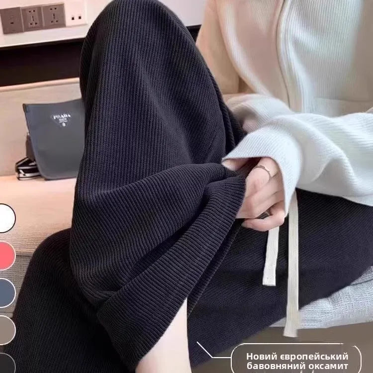 High Waist Wide Leg Pants Women's Autumn Winter Flannel Fce Lined Straight Cut Trousers Casual High Waist Pants