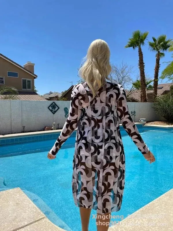 Mingyi New Multi-Color Mesh Cover up Sexy Leg Lengthening Swimsuit Top Bottoms Three-Piece Set Women's Swimwear