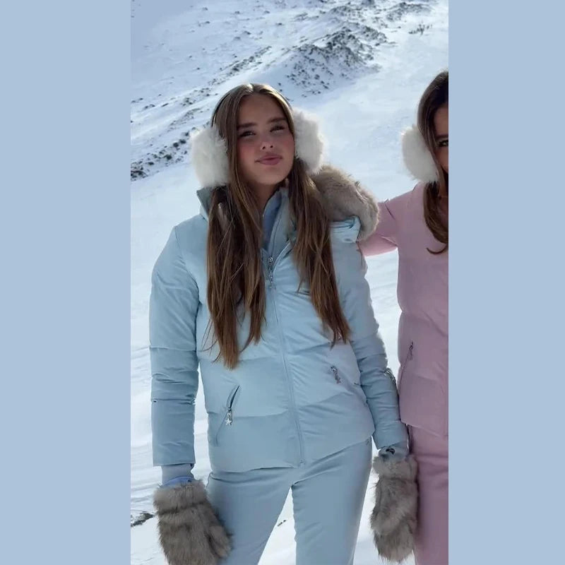 Cotton Ski Women's Winter Jumpsuit Sets Zipper Loose Jacket Straight Pants Suits Skiwear Snow Commute Street Outdoors Romper