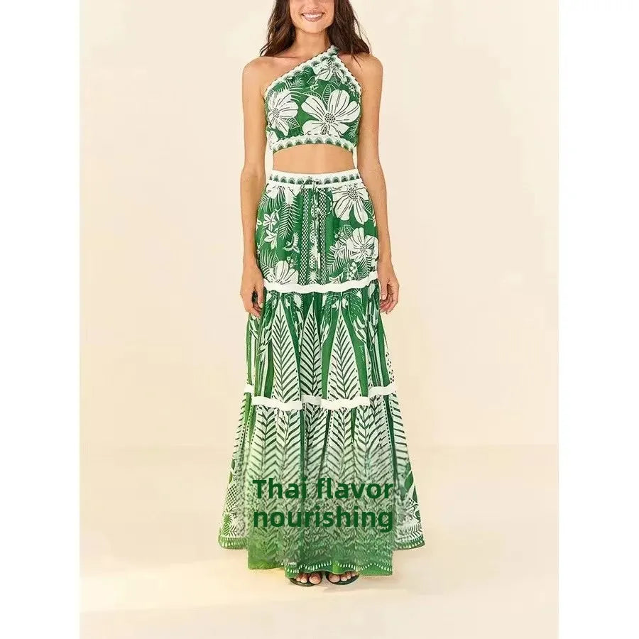 Conservative Bikini One-Piece Swimsuit with Beach Skirt Shantung Wrap for Hot Springs Women's Fashion Swimming Costume