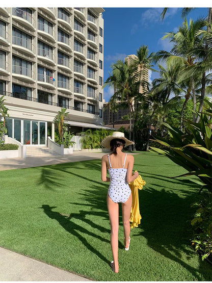 2024 Women One Piece Swimsuit Korean Red Beach Wear Tummy Control Bathing Suit Female Backless Monokini Padded Swimming Pool