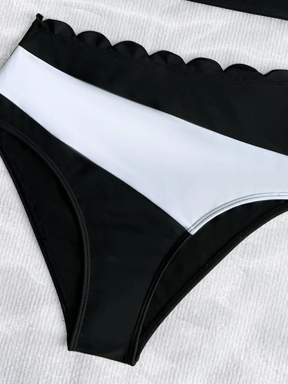 Sexy Black White Patchwork Bikini Women Ruffles One Shoulder Push Up High Waist Swimsuit Summer Bathing Suit Vacation Swimwear