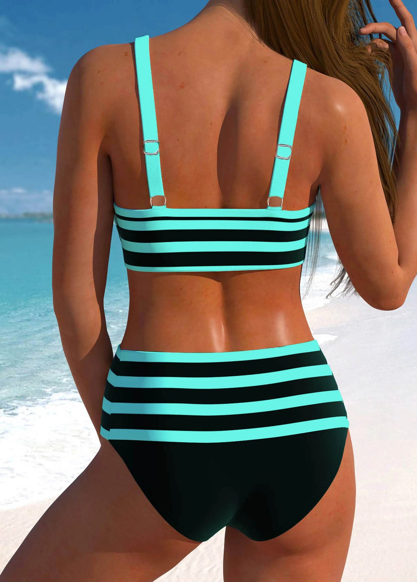 Women's New Summer Two-piece Swimsuit with Black and White Printed Sexy Lace Up Casual Beach Swimsuit S-6XL