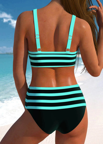 Women's New Summer Two-piece Swimsuit with Black and White Printed Sexy Lace Up Casual Beach Swimsuit S-6XL