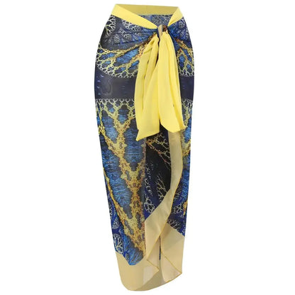 Conservative Bikini One-Piece Swimsuit with Beach Skirt Shantung Wrap for Hot Springs Women's Fashion Swimming Costume