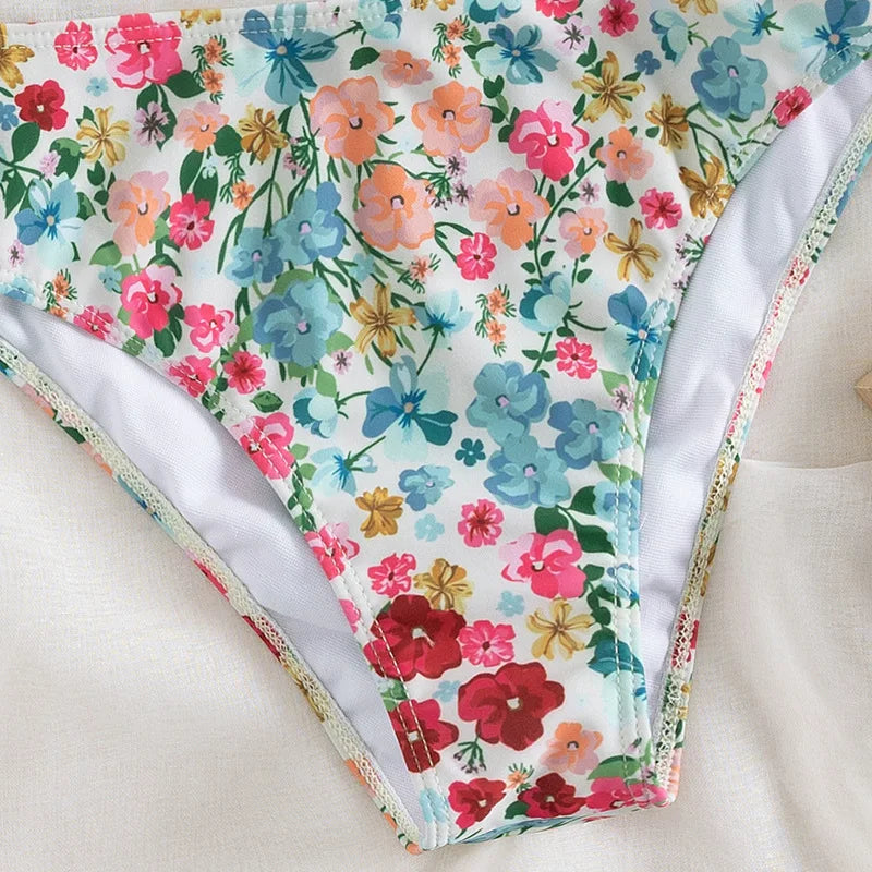 Floral Print Bandeau Bikini Set Off Shoulder Push Up Swimsuit Women Tube Top Bikinis Knot Swimwear 2024 Sexy Summer Bathing Suit