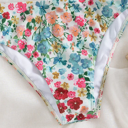 Floral Print Bandeau Bikini Set Off Shoulder Push Up Swimsuit Women Tube Top Bikinis Knot Swimwear 2024 Sexy Summer Bathing Suit