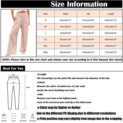 Fashion Cotton Linen Pants Women's Elastic High Waist Loose Wide Leg Pants With Pockets Solid Color Pleated Yoga Sports Pants