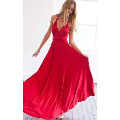 Fashion Multi-worn V-neck Vestidos De Fiesta Women Long Dress Sexy Strapped Lady Summer Maxi Dress