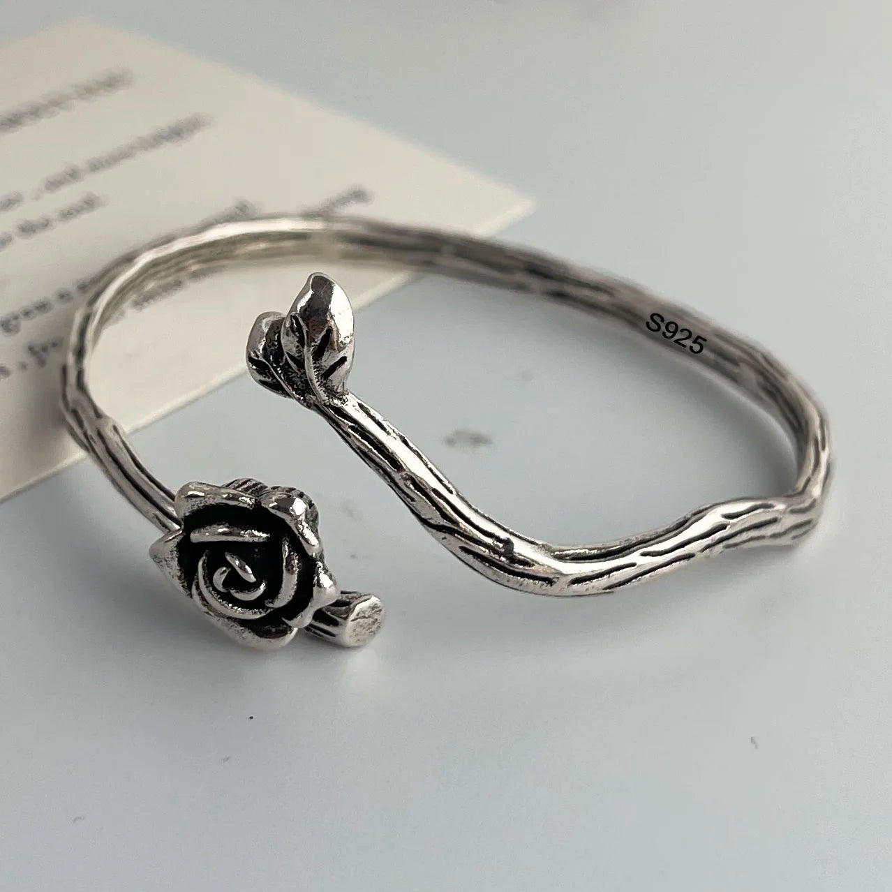 100% Solid 925 Sterling Silver Metal Bracelet for Women Vintage Handmade Simple Retro Flower Chain Bracelet Birthday Gift Party