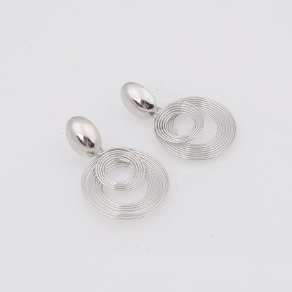 Two-layers Circles Women's Hanging Earrings Gold Color Silver Color Metal Spiral Pendants Dangle Earrings for Female European