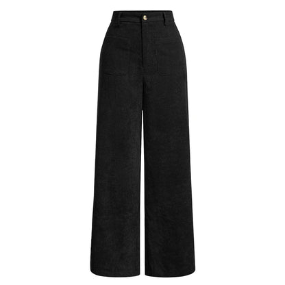 Women's Plain Pocket Button Front Wide Leg Pants, Casual High Waist Trousers for Daily Wear, Ladies Bottoms for All Seasons