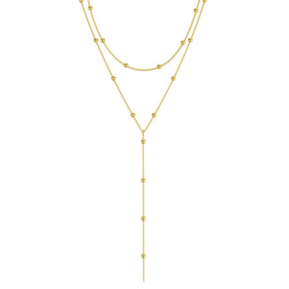 LATS Gold Color Double Layered Long Tassel Chain Necklaces for Women Simple Metal Geometric Bead Choker Necklace Fashion Jewelry