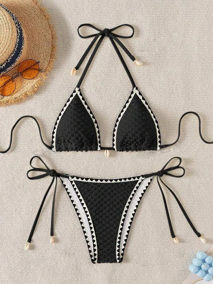 Sexy Halter Wrinkled Weave Bikini Set Shell Designer Swimsuit Women Push Up Micro Bikinis Summer Bathing Suit Swim Beach Wear