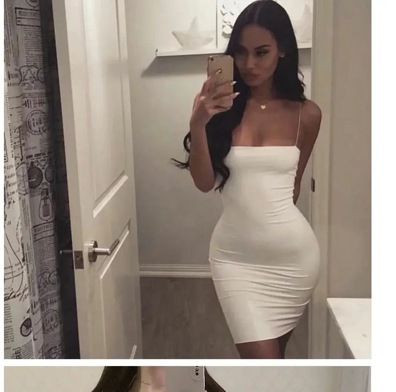 Elegant Solid Sling Sleeveless Type A Sheath Mini Short Dresses Summer New Sexy Slim Slimming Arm Covering Dresses