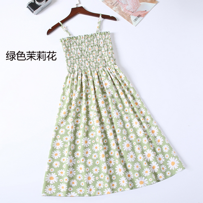 Summer Mini Dresses Fashion Female Elastic High Waist Casual Spaghetti Strap Sleeveless Dress Women Chiffon Dresses Vestidos