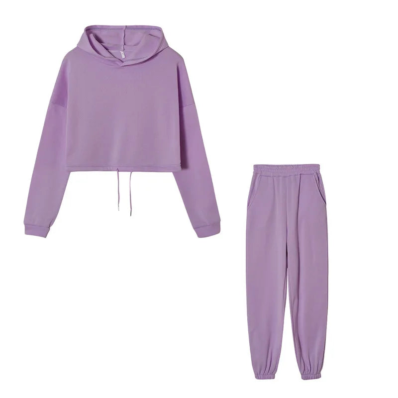 Winter Tracksuit Women Two Piece Set - Oversized Hoodie Sweatpants Solid Color Sportswear Suit |Casual Sweatshirt Trouser Set