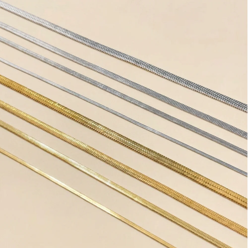 Minimalist Unisex Snake Chain Necklace Choker Stainless Steel Herringbone Gold Color Fashion Jewelry Gift For Her Women and Men
