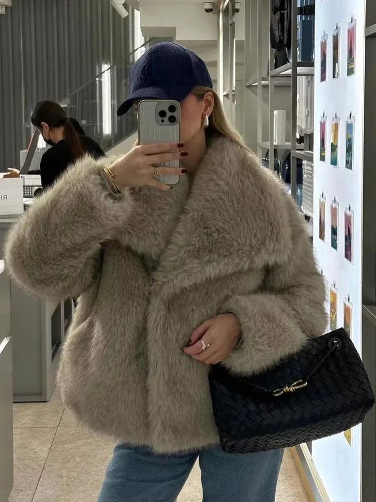 MUJER Faux Fur Coat Plush Fluffy Women's Jacket 2025 Woman Autumn Winter New in Outerwears White Red Gray Black Blends Coats