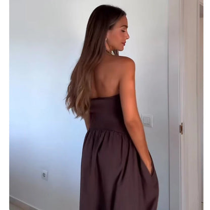 Dresses Summer Women's 2025 New Chic Tube Top Hanging Neck Holiday Dress Women's Street Fashion Party Long Dress