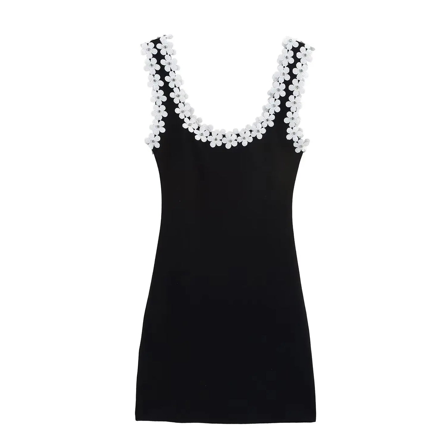 HH Female Summer Sexy Slim Dress 2 Color Solid Square Collar Sleeveless Backless Flower Decoration Women's Fashion Dresses