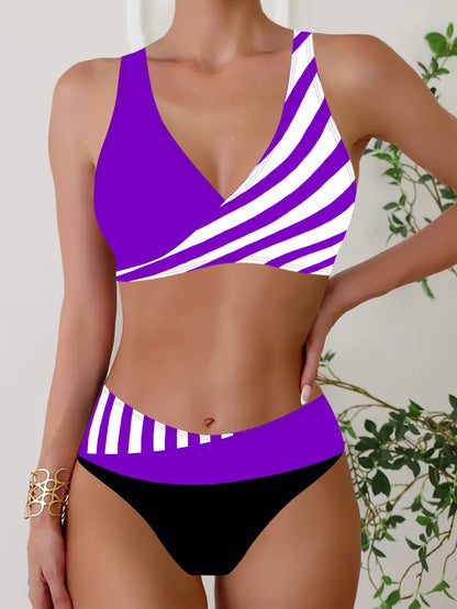 Sexy Women's Fashion Casual Classic Black and White Printed Women's Vacation Two-piece Bikini Set S-5XL