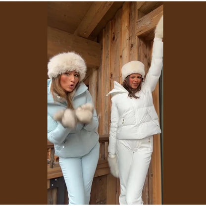 Cotton Ski Women's Winter Jumpsuit Sets Zipper Loose Jacket Straight Pants Suits Skiwear Snow Commute Street Outdoors Romper