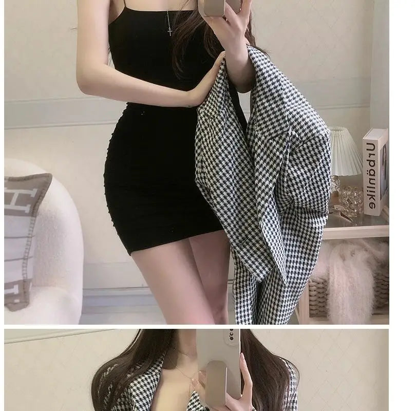Elegant Solid Sling Sleeveless Type A Sheath Mini Short Dresses Summer New Sexy Slim Slimming Arm Covering Dresses