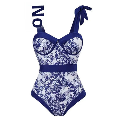 Conservative Bikini One-Piece Swimsuit with Beach Skirt Shantung Wrap for Hot Springs Women's Fashion Swimming Costume