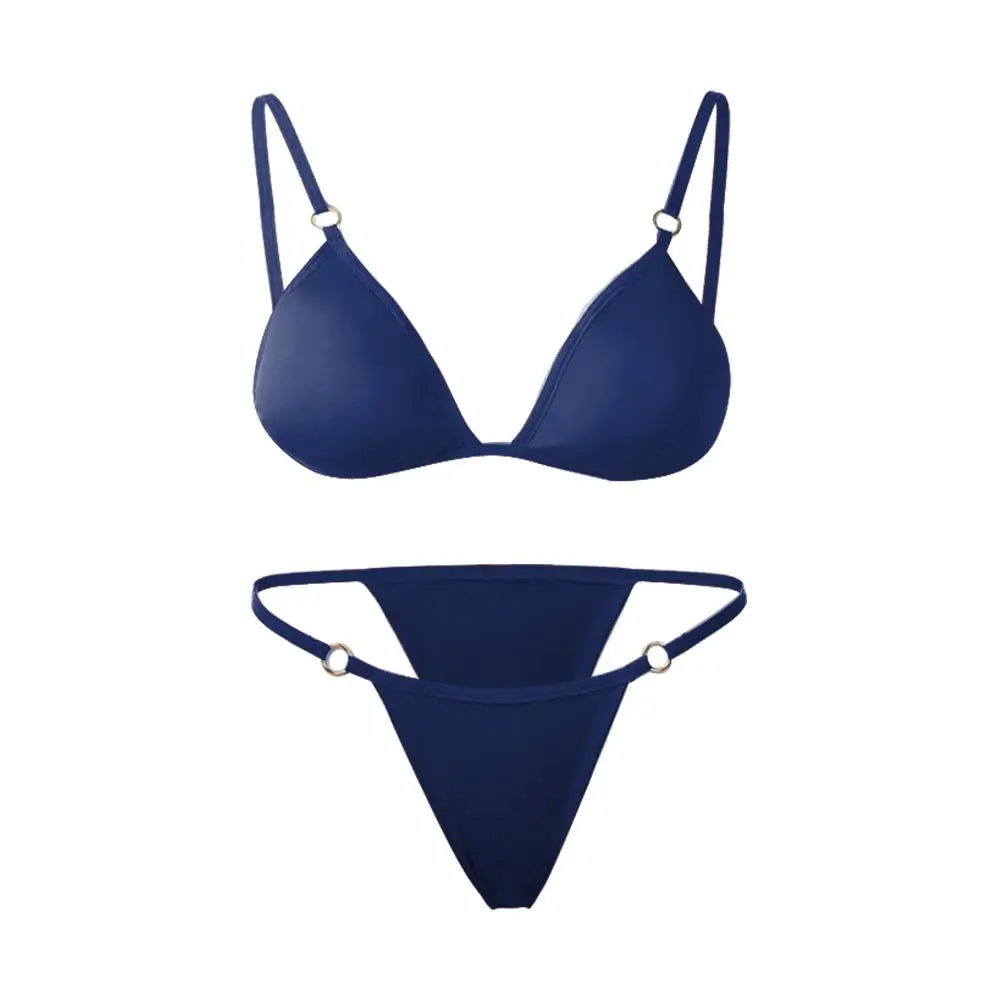 Beach Low Waist Sexy Solid Color Sling Backless Two Piece Split Swimwear Swimsuit Bikini Set