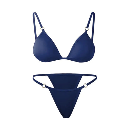 Beach Low Waist Sexy Solid Color Sling Backless Two Piece Split Swimwear Swimsuit Bikini Set