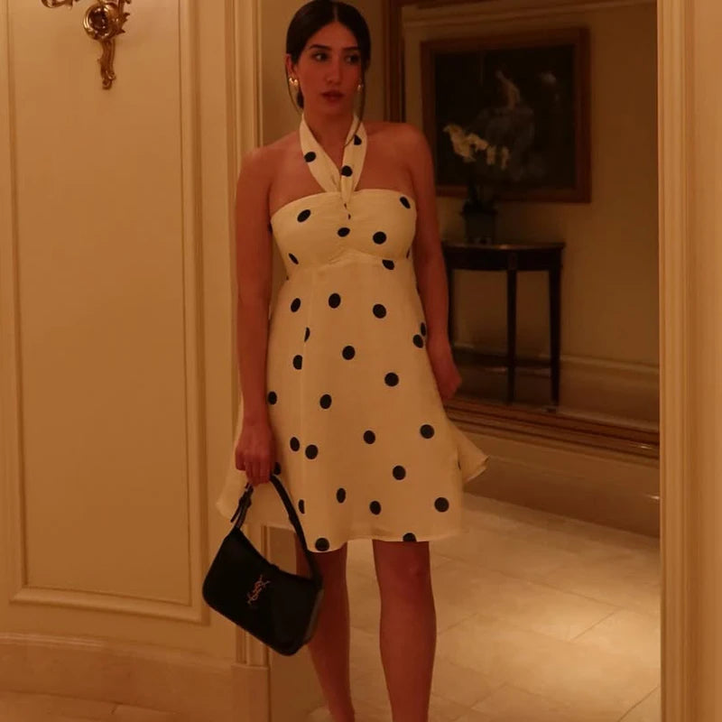 Ticketsx Polka Dot Dress Women's Sexy Scarf One Shoulder Backless Pleated Strapless Mini Dress Female Summer Luxury Loose Dress