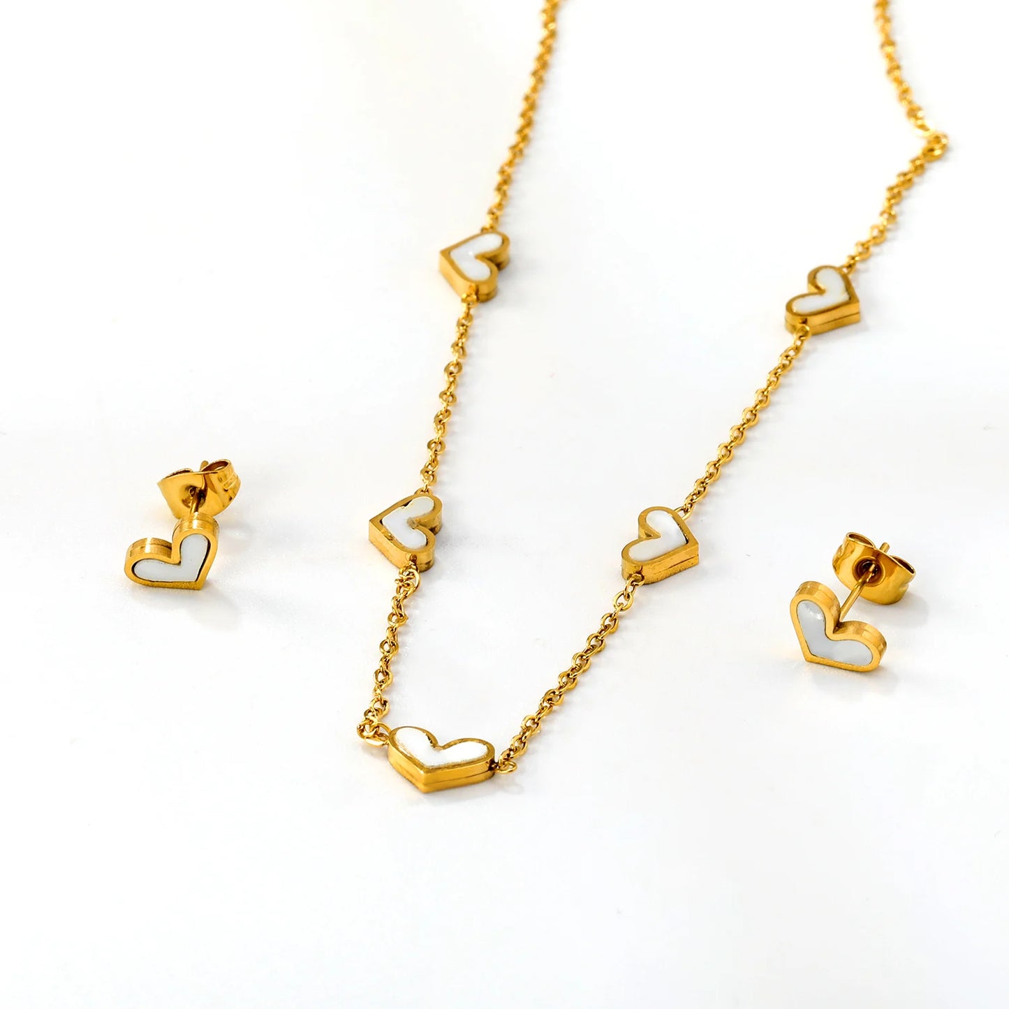 LUXUKISSKIDS Fashion Cubic Love Heart Minimalist Jewelry Set Necklace Earrings Bracelets Stainless Steel Women/Girls Accesories