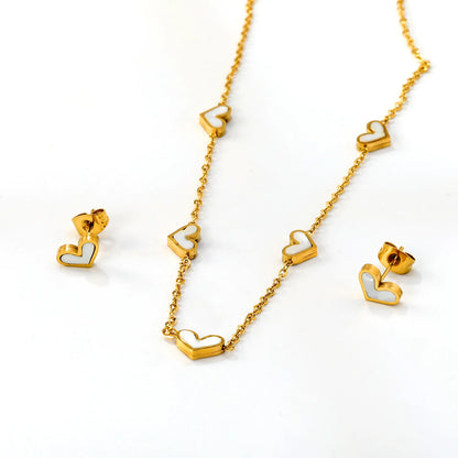 LUXUKISSKIDS Fashion Cubic Love Heart Minimalist Jewelry Set Necklace Earrings Bracelets Stainless Steel Women/Girls Accesories