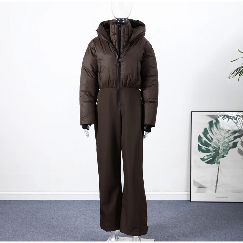 Cotton Ski Women's Winter Jumpsuit Sets Zipper Loose Jacket Straight Pants Suits Skiwear Snow Commute Street Outdoors Romper