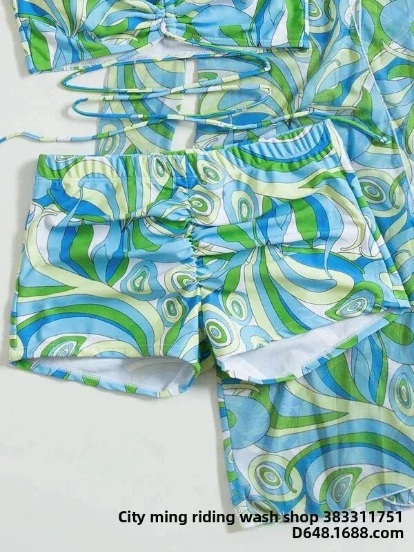 Mingyi New Multi-Color Mesh Cover up Sexy Leg Lengthening Swimsuit Top Bottoms Three-Piece Set Women's Swimwear