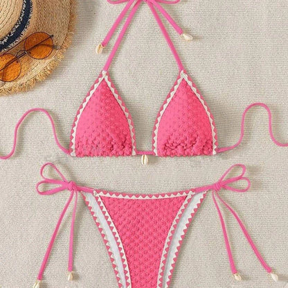 Sexy Halter Wrinkled Weave Bikini Set Shell Designer Swimsuit Women Push Up Micro Bikinis Summer Bathing Suit Swim Beach Wear