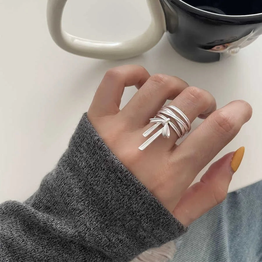 VENTFILLE 925 Sterling Silver Rings INS Fashion Hip Hop Vintage Couples Hollow Lines Punk Thai Silver Party Adjustable  Jewelry