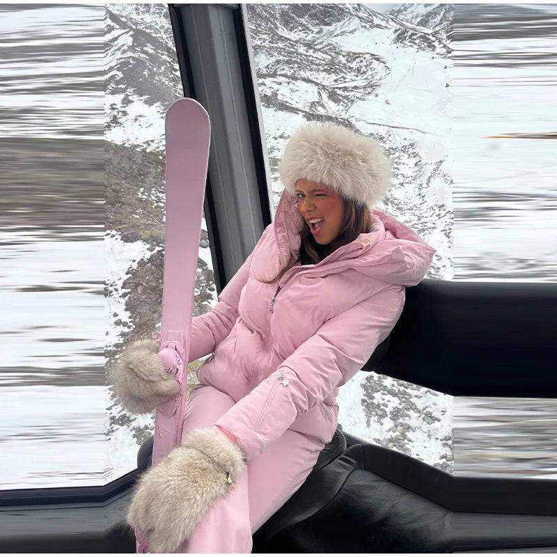 Cotton Ski Women's Winter Jumpsuit Sets Zipper Loose Jacket Straight Pants Suits Skiwear Snow Commute Street Outdoors Romper