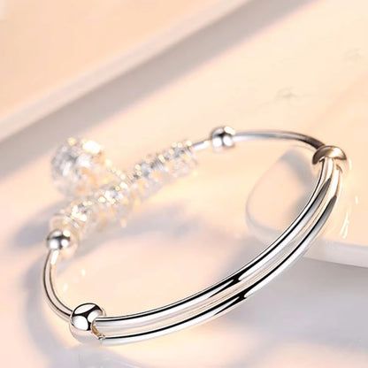 Fine 925 Sterling Silver Hollow Bells Ball Bangles Adjustable Bracelets for Women Fashion Holiday Gifts Party Wedding Jewelry