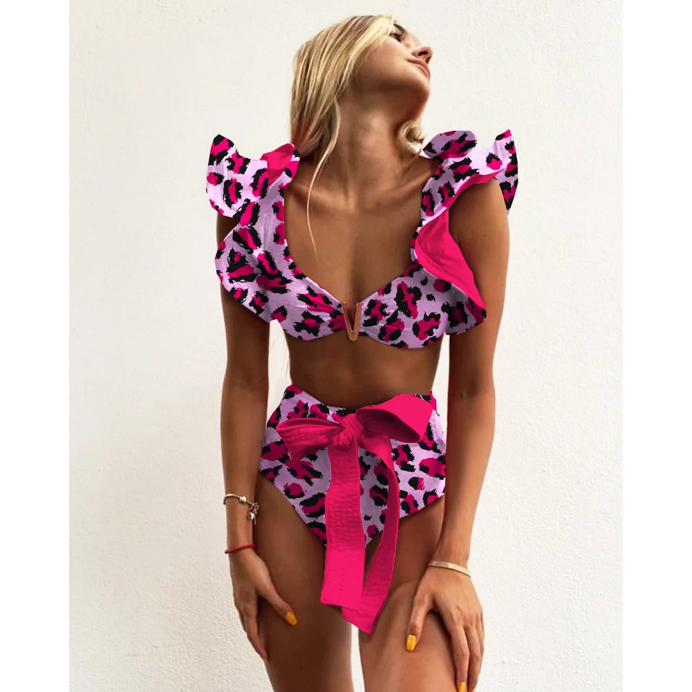 2025 Print Bikini Women Swimwear Push Up Swimsuit High Waist Biquini Halter Backless Bathing Suit Ruffle Beach Wear Summer