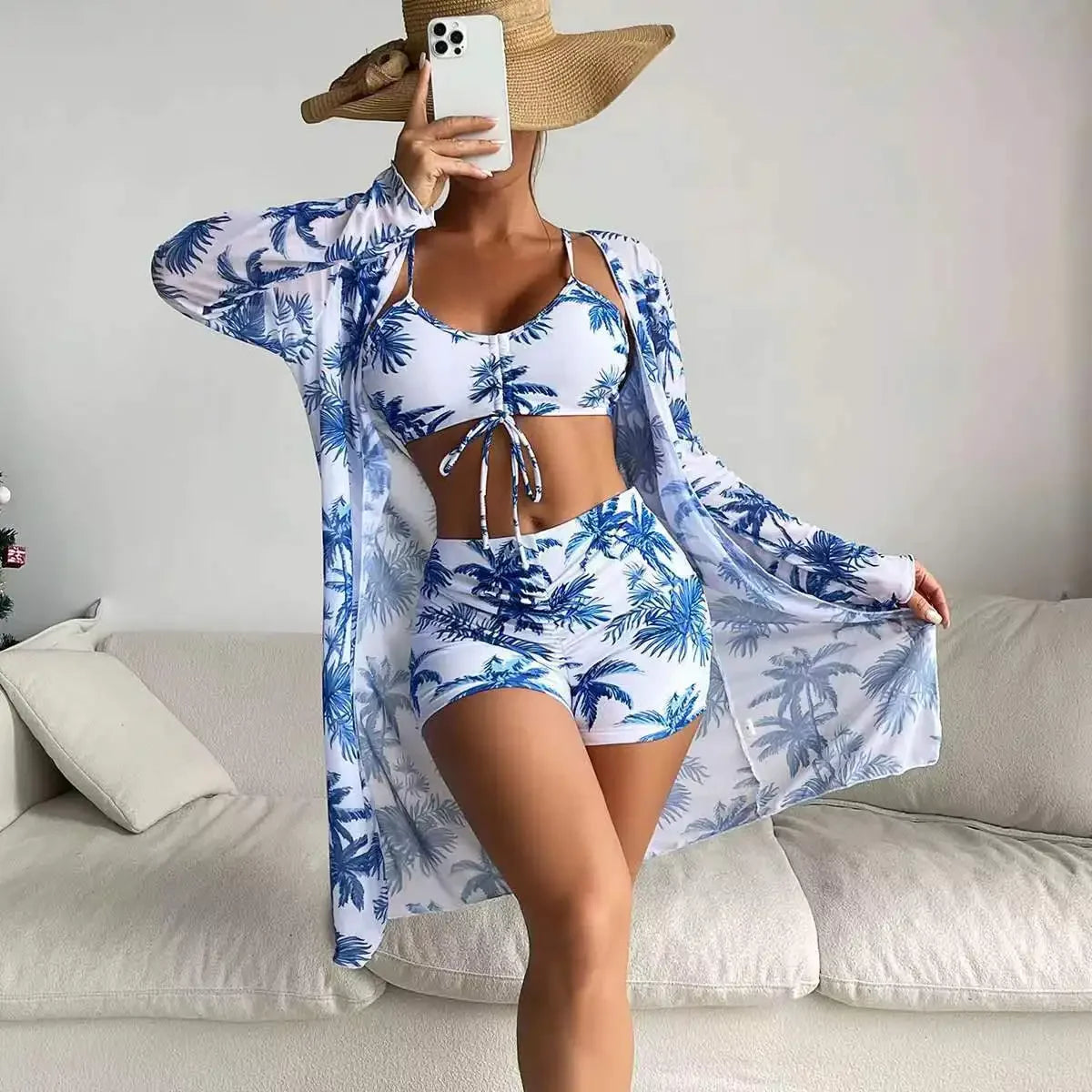 Mingyi New Multi-Color Mesh Cover up Sexy Leg Lengthening Swimsuit Top Bottoms Three-Piece Set Women's Swimwear