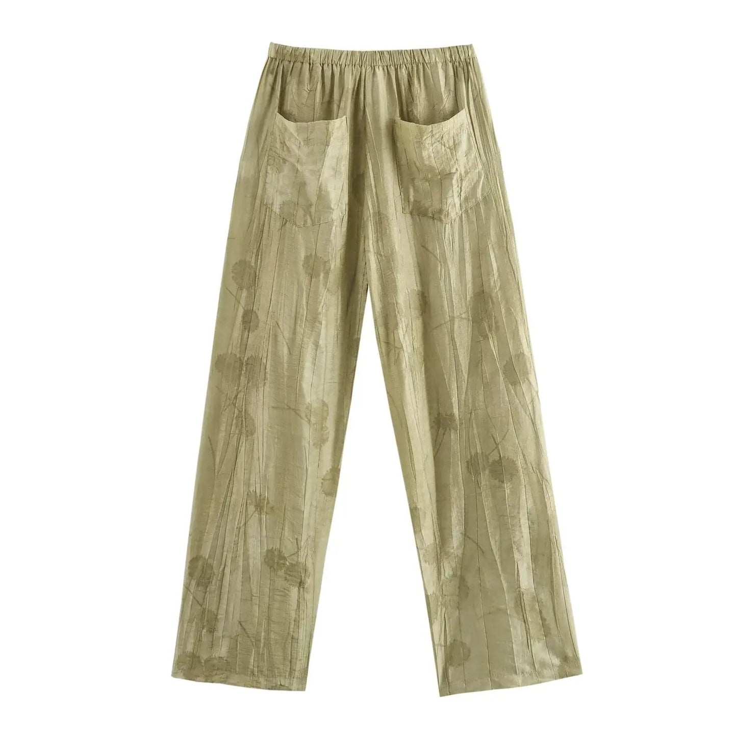 Women Print Long Pants Sets For Women Lapel Half Sleeve Single Breasted Shirts + High Waist Lace-Up Wide Leg Pants