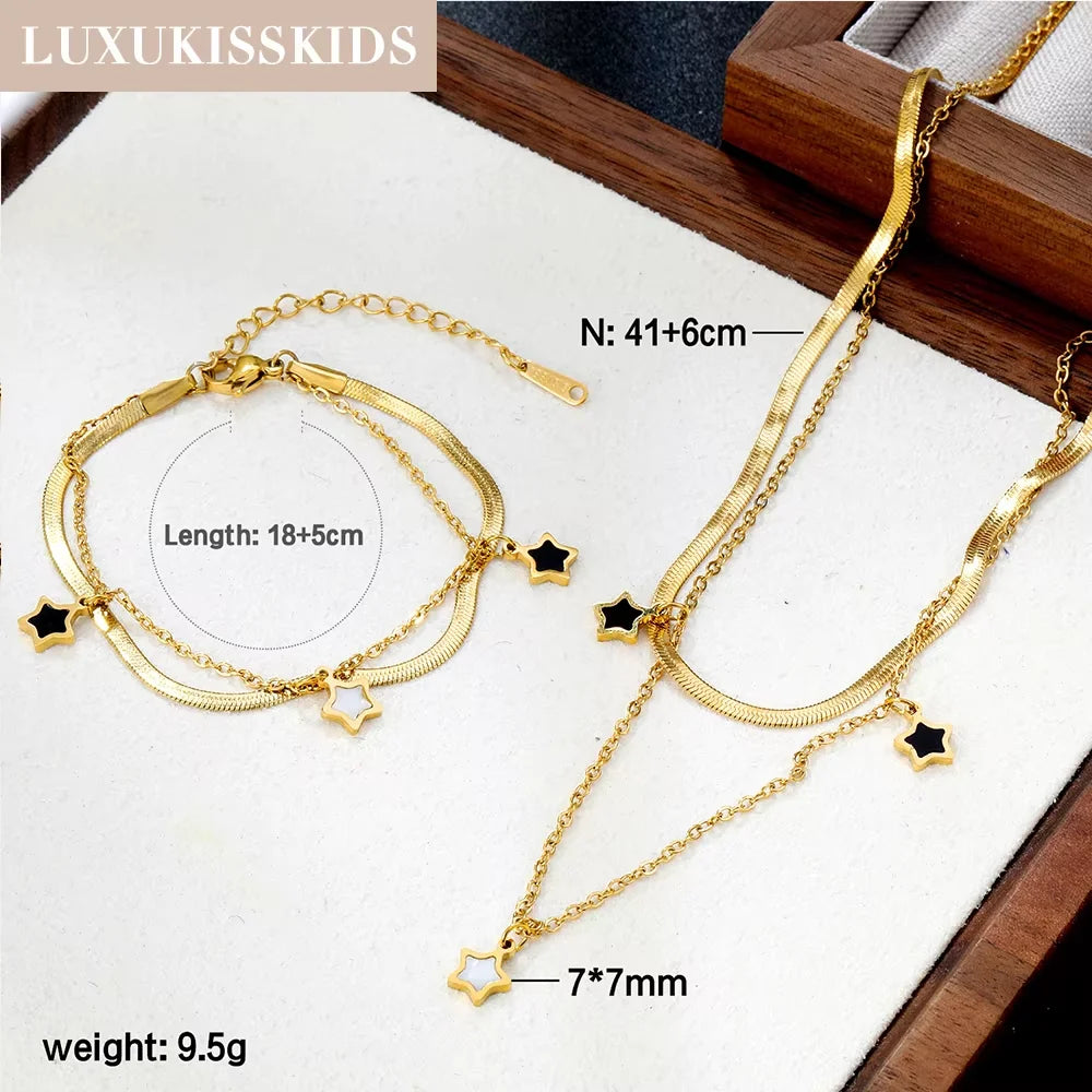 LUXUKISSKIDS Fashion Cubic Love Heart Minimalist Jewelry Set Necklace Earrings Bracelets Stainless Steel Women/Girls Accesories